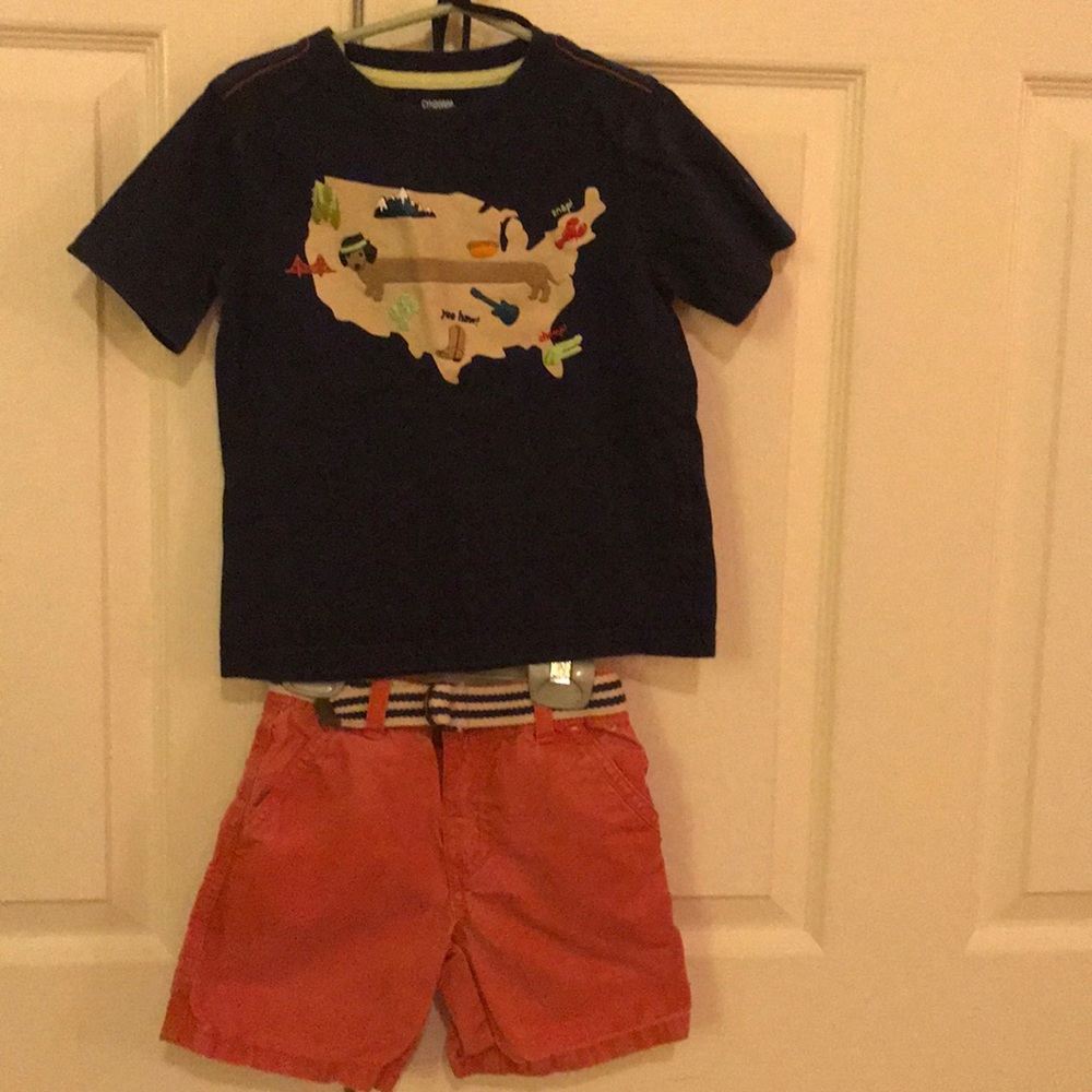 Boys 2t shorts outfit. Shirt, shorts, & belt.